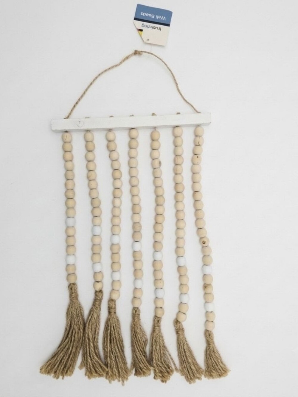 Wood Bead Wall Hanging Boho Farmhouse Rustic Garland Jute Twine Fringe Tassel